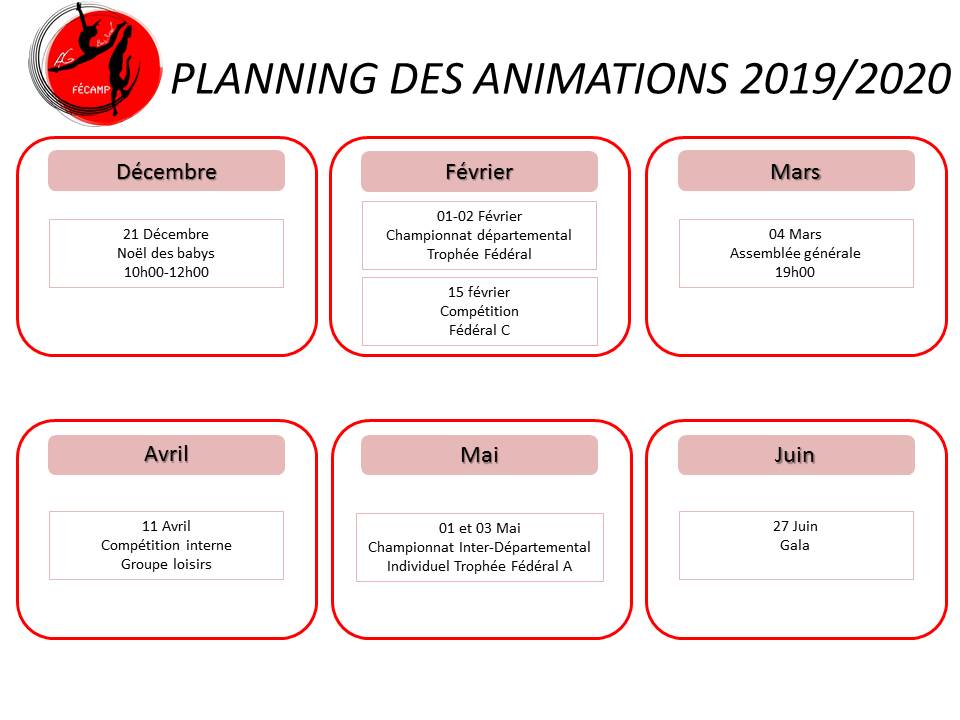 Planning des animations 2019