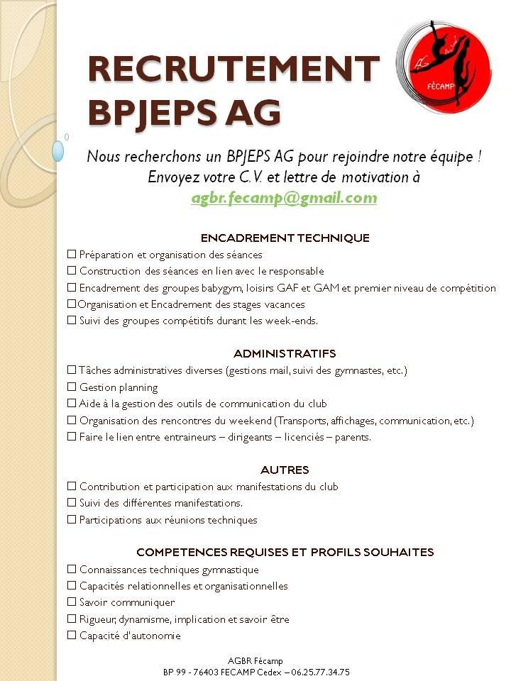 Recrutement bpjeps ag